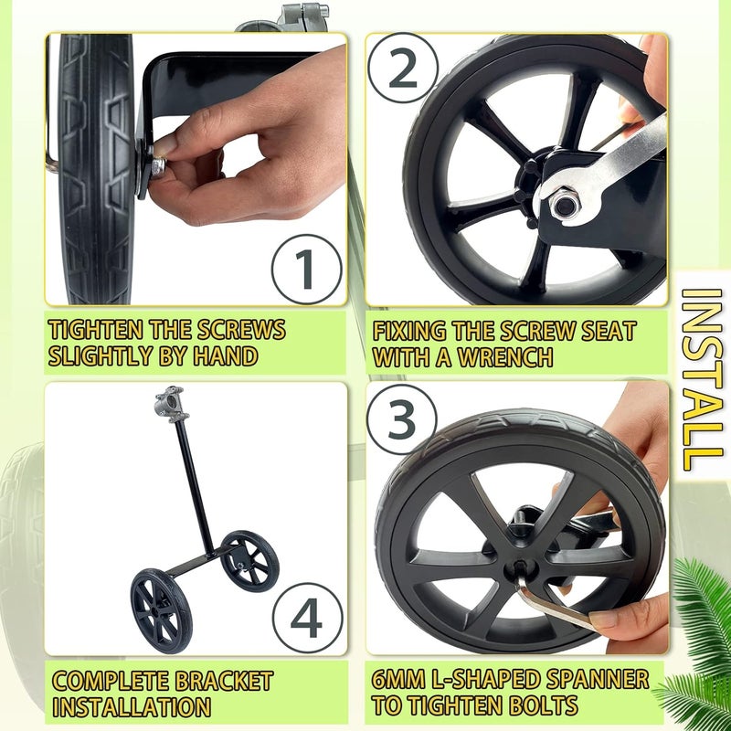 JOOPSAM 19.48" Adjustable Height String Trimmer Support Wheel with 26mm Handle Clamp, 6" Wheels Walk Behind String Trimmer Auxiliary Attachment for Easy Push Weed Trimmer Grass Cutter - Image 5